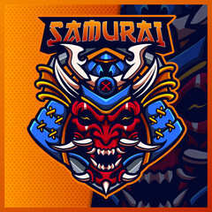 Samurai Oni mascot esport logo design illustrations vector template, Devil Ninja logo for team game streamer youtuber banner twitch discord