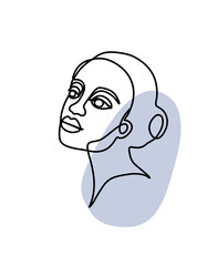 A continuous line, a drawing of the face and hairstyle, the outline of a female portrait. Vector illustration in the style of minimalism, an abstraction for the design of a print, poster or flyer.