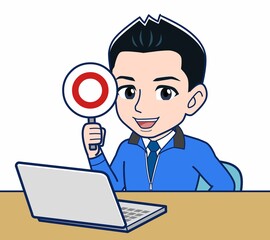 青いジャンバーを着たサラリーマン