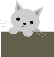 Cute cat looks out of the box. Flat design style. Isolated over white background. Vector illustration.