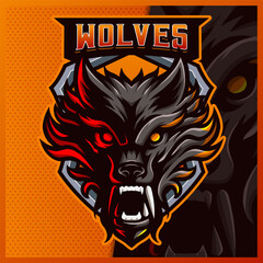 Wolf mascot esport logo design illustrations vector template, Silhouette Fox logo for team game streamer youtuber banner twitch discord
