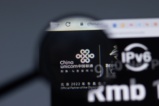 New York, USA - 17 February 2021: China Unicom logo close up on website page, Illustrative Editorial.