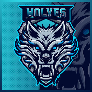 Wolf mascot esport logo design illustrations vector template, Blue Fox logo for team game streamer youtuber banner twitch discord