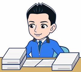 青いジャンバーを着たサラリーマン