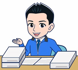 青いジャンバーを着たサラリーマン