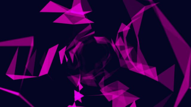 Abstract flying in futuristic geometry. 4k background, fluorescent ultraviolet light, lines neon lines, geometric endless tunnel, pink spectrum