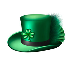 green hat with feather and clover leaf for patrick day