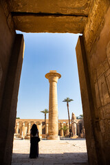 Dendera Temple complex in Egypt. Hieroglypic carvings on wall at the ancient egyptian temple.