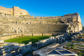 Remains of Hellenistic theatre in ancient Greek settlement of Miletus in territory of modern Turkish village 