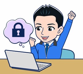 青いジャンバーを着たサラリーマン