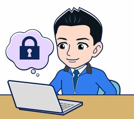 青いジャンバーを着たサラリーマン