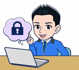 青いジャンバーを着たサラリーマン