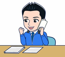 青いジャンバーを着たサラリーマン