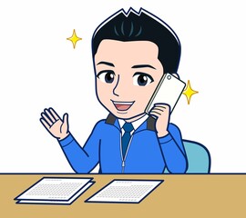 青いジャンバーを着たサラリーマン