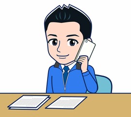 青いジャンバーを着たサラリーマン