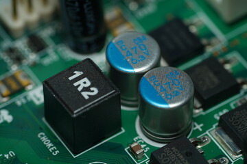 electronic components on a motherboard