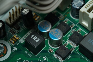 Close-up macro shot of Motherboard components