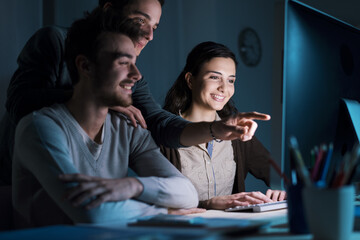 Teenagers studying late at night