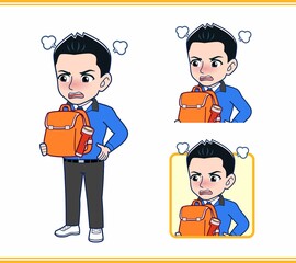 青いジャンバーを着たサラリーマン