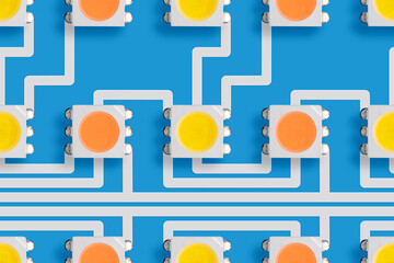 LED seamless pattern. LED bulbs on a microcircuit. 