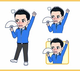 青いジャンバーを着たサラリーマン