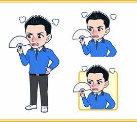 青いジャンバーを着たサラリーマン