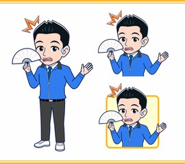 青いジャンバーを着たサラリーマン