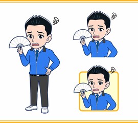 青いジャンバーを着たサラリーマン