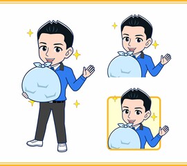 青いジャンバーを着たサラリーマン