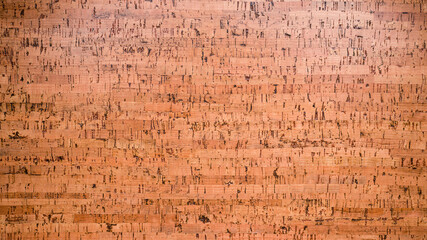 Closed up of panoramic brown cork board texture for banner background.