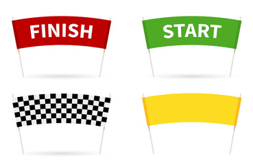 Flag Start. Flag finish for the competition. streamers of Start and Finish in flat style. 4 different colors of a finish line. vector illustration isolated on white. - obrazy, fototapety, plakaty