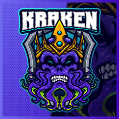 Kraken Devil King mascot esport logo design illustrations vector template, Cthulhu logo for team game streamer youtuber banner twitch discord