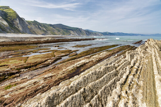 Flysch in the coast of Zumaia, Basque Coast Unesco Geopark, Spain.