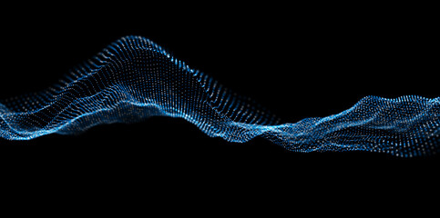 Dynamic blue dot landscape. Abstract digital wave background. Network data structure. Point grid visualization. Technology vector illustration.