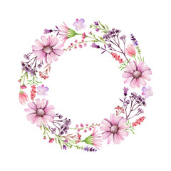 Obraz na płótnie Canvas Round frame with flowers.Herbal wreath.Romantic wildflowers wreath