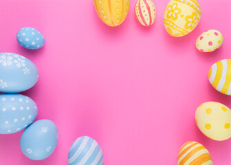Happy Easter day decoration colorful eggs on paper background with copy space.