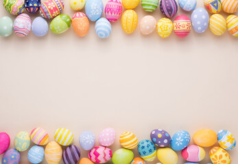 Happy Easter day decoration colorful eggs on paper background with copy space
