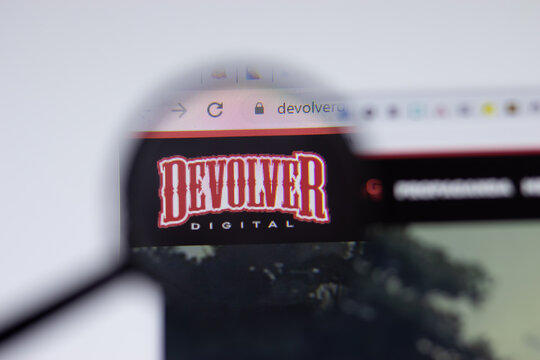 New York, USA - 17 February 2021: DEVOLVER DIGITAL logo close up on website page, Illustrative Editorial.