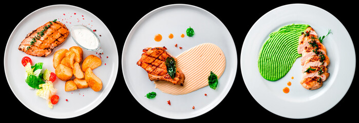 Set with different delicious grilled meat