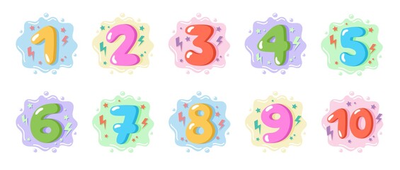 Colorful cartoon numbers for kids, birthday card template. Vector illustration