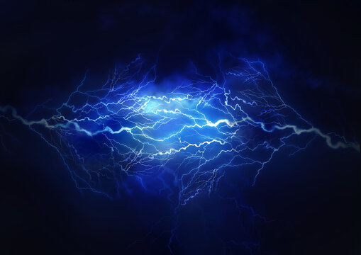 Flash of lightning on dark background. Thunderstorm