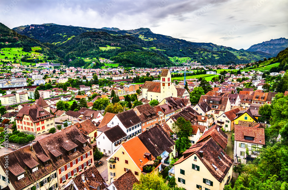 Wall mural Skyline of Sargans, a town in the canton of St. Gallen in Switzerland