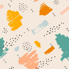 seamless pattern with abstract brushstrokes and dots ornament - 415755513