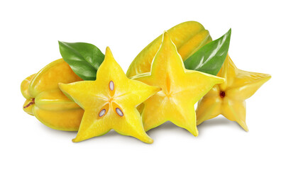 Fototapeta premium Delicious ripe carambola fruits on white background