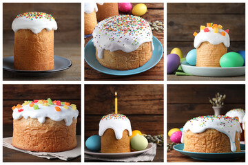 Collage with photos of traditional Easter cakes