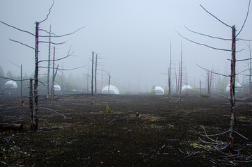 Expeditionary Camp at the Volcano. Russia, Kamchatka 2020. Photo taken during an expedition to the volcano.