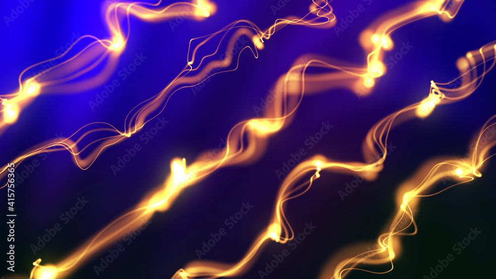 Wall mural the musical stream of sounds. abstract background with interweaving of colored dots and lines. 3d re