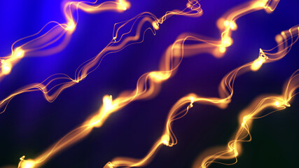 The musical stream of sounds. Abstract background with interweaving of colored dots and lines. 3d rendering.