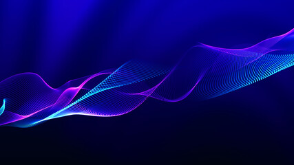 Big data visualization. The musical stream of sounds. Abstract background with interweaving of dots . 3D rendering.