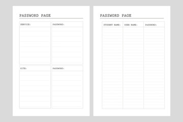 Password page, Planner pages  bullet journal